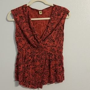 Anthropologie red black swirl print top